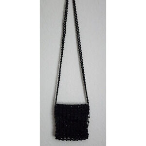 Purse-Cache-Small-Black Beading-Shoulder Strap-Zipper Closure